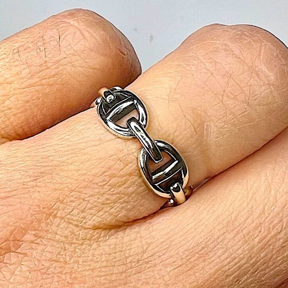 Sterling Silver Mariner Pig Nose Coffee Bean Bangle Cuff Bracelet Matching Ring - Picture 5 of 11